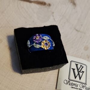 Victoria Wieck Beverly Hills Blue Chunky Floral Ring